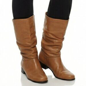 Liz & Co. Vintage Y2K Brown Leather Slouch Mid-Calf Boots Low Heel Western 9.5